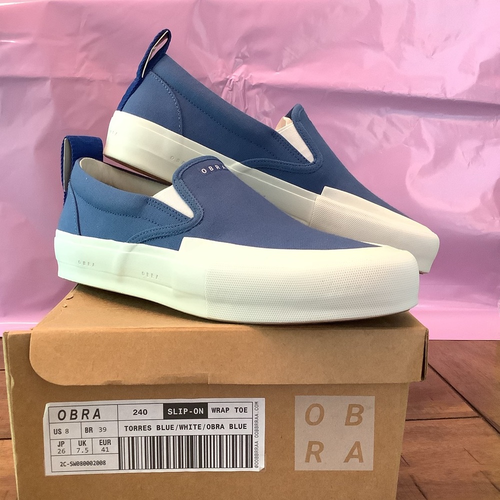 NIB OBRA Unisex Blue Canvas Slip on Made in Brazil Men’s 8- Wms 9.5